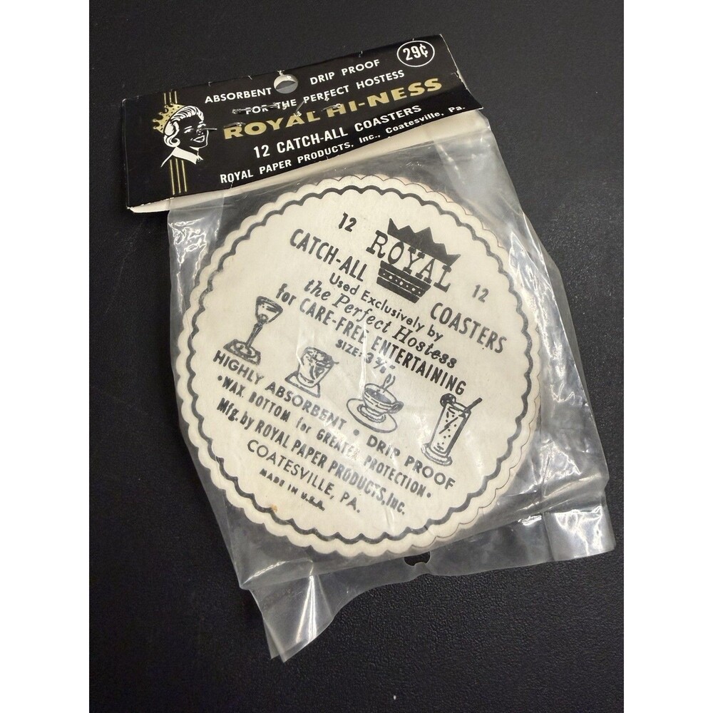 Vintage Paper Coasters Graphic Design Royal Catch-All Absorbent Lot of 12 NIP